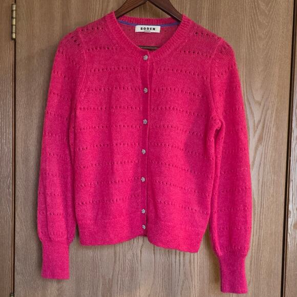 Boden Mohair Wool Blend Fluffy Textured Cardigan Vibrant Pink - Picture 3 of 13
